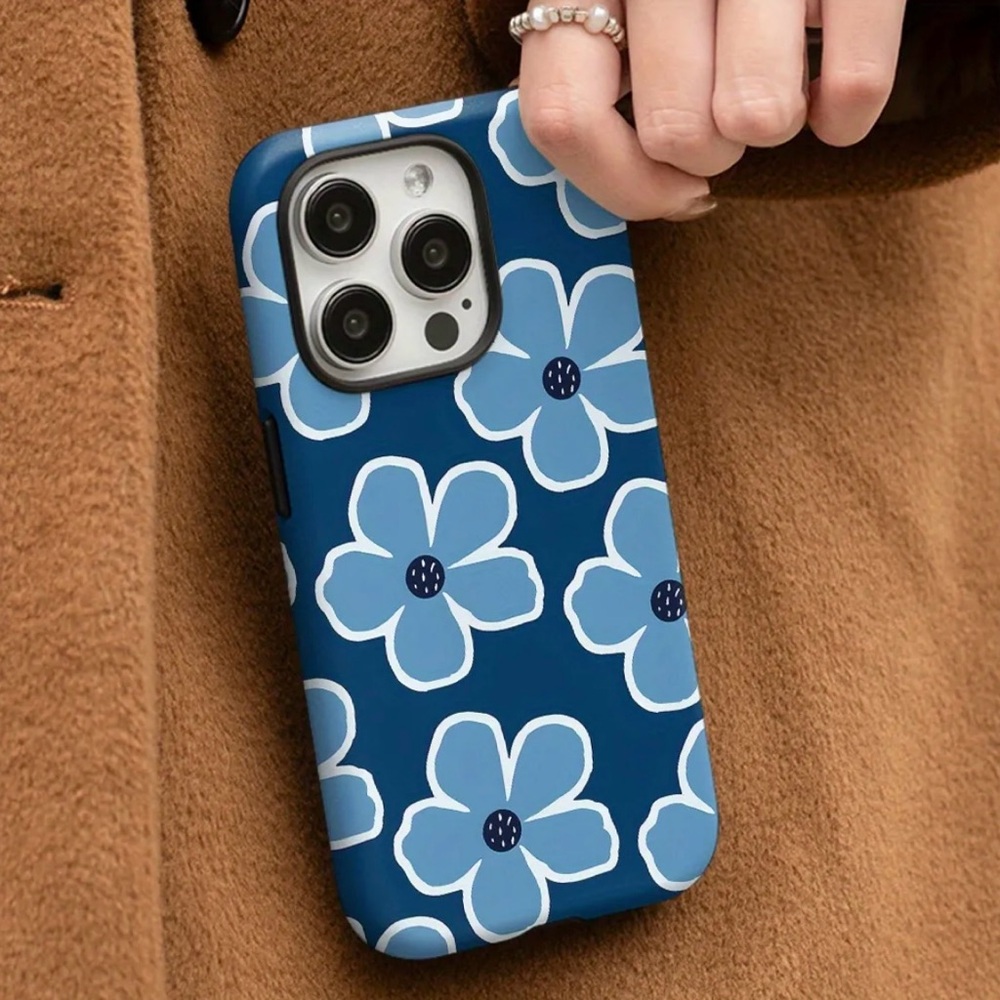 iPhone 16 PRO Phone Case TPU Layered Case Blue Flowers Drop Proof Durable - Picture 4 of 6